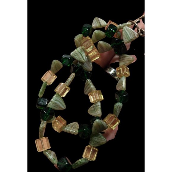 Fairycore Geometric Green Gemstone And Glass Beaded Necklace - Picture 3 of 6